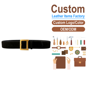 Cinturón ancho de cuero de gamuza para mujer, cinturón minimalista con hebilla cuadrada dorada para ropa exterior - Product Image 2