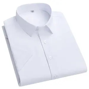 Camicie Casual estive da <span class=keywords><strong>uomo</strong></span> <span class=keywords><strong>Slim</strong></span> <span class=keywords><strong>Fit</strong></span> traspiranti e tinte in filo a manica corta <span class=keywords><strong>abiti</strong></span> formali da ufficio con elasticità - Product Image 4