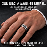 Bague personnalisée en carbure de tungstène 8 mm, incrustation en quartz fumé noir satiné argenté, alliance pour homme, vente en gros OEM ODM