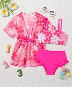 Nouveauté : Maillots de bain réversibles pour enfants et tout-petits, sans manches, dos nu, bikinis à double couche, motifs floraux hawaïens, maillots de bain pour filles - Product Image 3