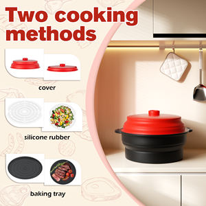 קל לתפעול עוזר מטבח 2 ב 1 מחבת גריל מחבת סיליקון מיקרוגל תנור אדים כיריים מגש אפייה עם מכסה - Product Image 5