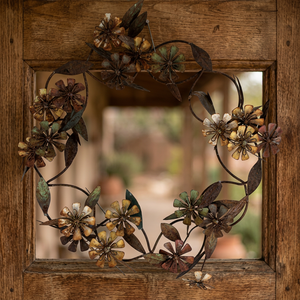 Corona Floral Rústica de Metal Hecha a Mano, Decorativa, Redonda, para Colgar en la Pared, Sin Iluminación, Elaborada con Flores y Hojas para Decoración del Hogar - Product Image 6