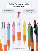 4-in-1 Mehrfarbiger Kugelschreiber aus Kunststoff, 1,0 mm, Glatt Schreibender Stift mit Schwarzer, Blauer, Roter und Grüner Tinte, Anpassbare Farbe und Logo für Büro und Studenten