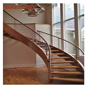 Escadas de ferro forjado interior com trilhos de alumínio design de escadas de madeira grelha