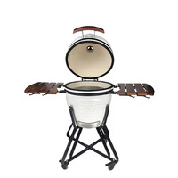 Barbecue Kamado en céramique verte de 21 pouces avec finition thermolaquée, table latérale et support mobile pour barbecue au charbon de bois extérieur