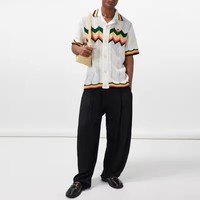Cardigan d'été à manches courtes pour hommes, polo boutonné 100% coton avec logo personnalisé, motif rayé, maille fine en crochet