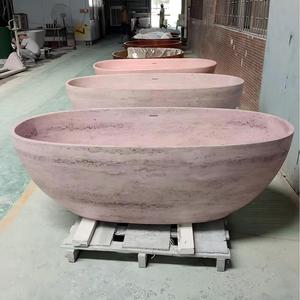 Bañera Elegante de Mármol Cultivado Natural Rosa Gris, Bañera de Piedra Travertino, Bañera Independiente de Superficie Sólida con Drenaje - Product Image 3