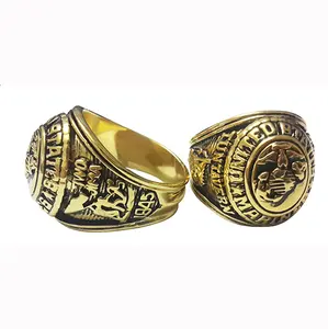 Vlink jewelry high quality low price gold plated brass military ring cheap army naval air force ring Gold Mariner Ring
