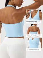 OEM Individuelles Logo Atmungsaktives Leichtes Damen V-Ausschnitt Neckholder Tanktop Sexy Fitness Yoga Singlet mit Rückenausschnitt Eng Anliegend Vierwege-Stretch