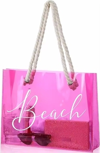 Logo personnalisé rose vif coton épais poignée transparente femmes cadeau de demoiselle d'honneur shopping sac fourre-tout en PVC - Product Image 5