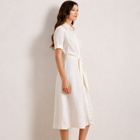 Robe midi en lin blanc pour femme, sans manches, col carré, boutonnée sur le devant, taille naturelle, décontractée, été, écologique, unie