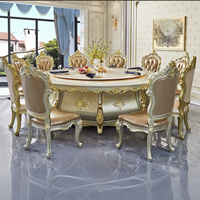 Ensemble de table à manger rotative en bois massif sculpté de style européen pour hôtel et villa, usage commercial