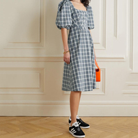 Produits Tendances 2026 Nouveautés Robes de Créateur Élégantes à Manches Bouffantes à Carreaux Décontractées d'Été pour Femmes en Coton et Lin