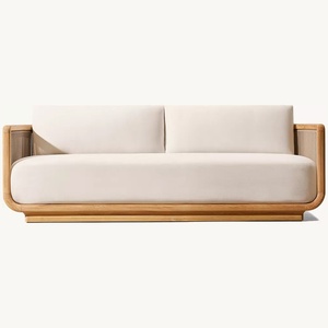 Ensemble de canapés d'extérieur en teck moderne avec coussins imperméables, canapé en bois massif en forme de L, ensemble de conversation pour <span class=keywords><strong>jardin</strong></span>, balcon, villa, hôtel, appartement - Product Image 2