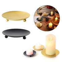 Bougeoir rond européen noir et or en métal plateau à long pôle base de bougie mariage Banquet Art déco bougeoir décor à la maison