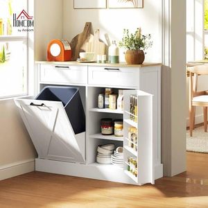 Cubo de Basura Moderno para Cocina Sunrise Blanco con 2 Cajones Ajustables, Panel de MDF, Madera Inclinable para Lavandería o <span class=keywords><strong>Despensa</strong></span> - Product Image 2