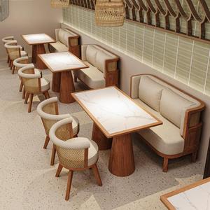 Semplice contemporaneo sud-est asiatico commerciale in pelle bar sedia con struttura in legno Rattan Design Hotel sala da pranzo bar uso - Product Image 1