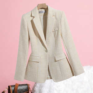Pink Women's Blazer Plaid Wool Blend Slim Fit Suit Jacket For Work And Casual Wear - Product Image 3