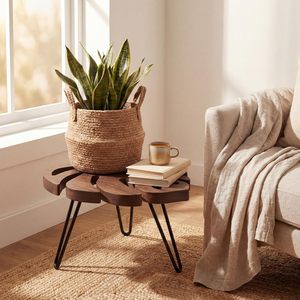 Solid Wood Bamboo Leaf <b>Plant</b> Stand Nordic Style Living Room Decorative Flower Pot Holder Dark Brown <b>Light</b> Brown Modern Storage - Product Image 1
