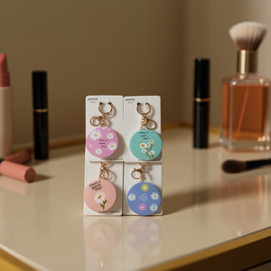 Specchio per il trucco Mnj con portachiavi, rotondo, compatto e portatile, accessorio di moda per donne e ragazze - Product Image 3