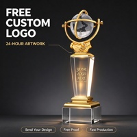 Trophée d'équipe en cristal K9 en gros, globe avec support doré, gravure laser personnalisée, récompense pour le travail d'équipe, cérémonie d'entreprise et d'affaires