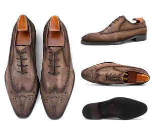 Chaussures habillées décontractées pour hommes, en cuir véritable, à lacets, style Oxford, toutes saisons, antidérapantes, best-seller, haute qualité - Product Image 1