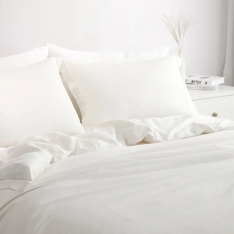 Conjunto de roupa de cama 100% algodão orgânico percal com fecho de botão e capa de edredom texturizada
