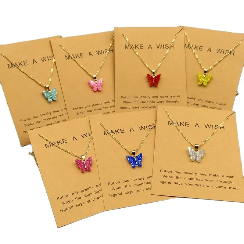 Simple Gold Fluorescent Necklace acrylic butterflies necklaces Pendant with card for women