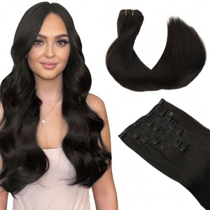 Extensions de cheveux à clips européennes en gros, 100% cheveux humains Remy naturels vierges, invisibles, ondulations profondes, ondulations super profondes, toutes - Product Image 1