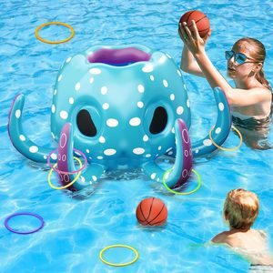 Set de Baloncesto Inflable para Piscina con Forma de Pulpo y Juego de Lanzamiento de Anillos, Material de PVC, Plegable y Ligero, para Todas las Estaciones - Product Image 1