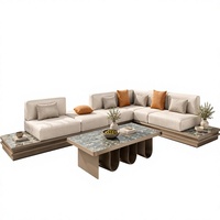 Ensemble de canapés modulaires de qualité commerciale pour patio, résistant à l'eau, avec sièges profonds, table basse en marbre, mobilier pour hôtel et complexe hôtelier