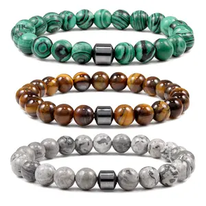 Gelang Pria Batu Lava Alam 8mm <span class=keywords><strong>Magnet</strong></span> Charm Beads Stretch Custom Grosir Laris untuk Pasangan - Product Image 3