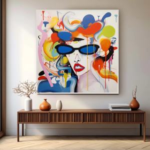 Decoración del Hogar, Arte Mural, Cuadro Divertido de Arte Pop con Personaje con Gafas de Sol, Pintura Abstracta al Óleo sobre Lienzo Acrílico, Pintura Hecha a Mano - Product Image 5