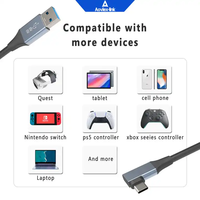Cable USB Tipo C USB 3.0 Tipo A Macho a Tipo C Macho en Forma de L para Dispositivos de Datos, Computadora, Auriculares VR
