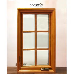 best seller double glazed fully tempered safety glass natural wood frame crank casement window