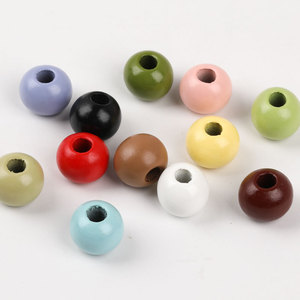 Perles en bois colorées à grand trou pour loisirs créatifs, décoration intérieure DIY, perles en vrac couleur bonbon, matériau pour arbre, procédé d'impression - Product Image 2