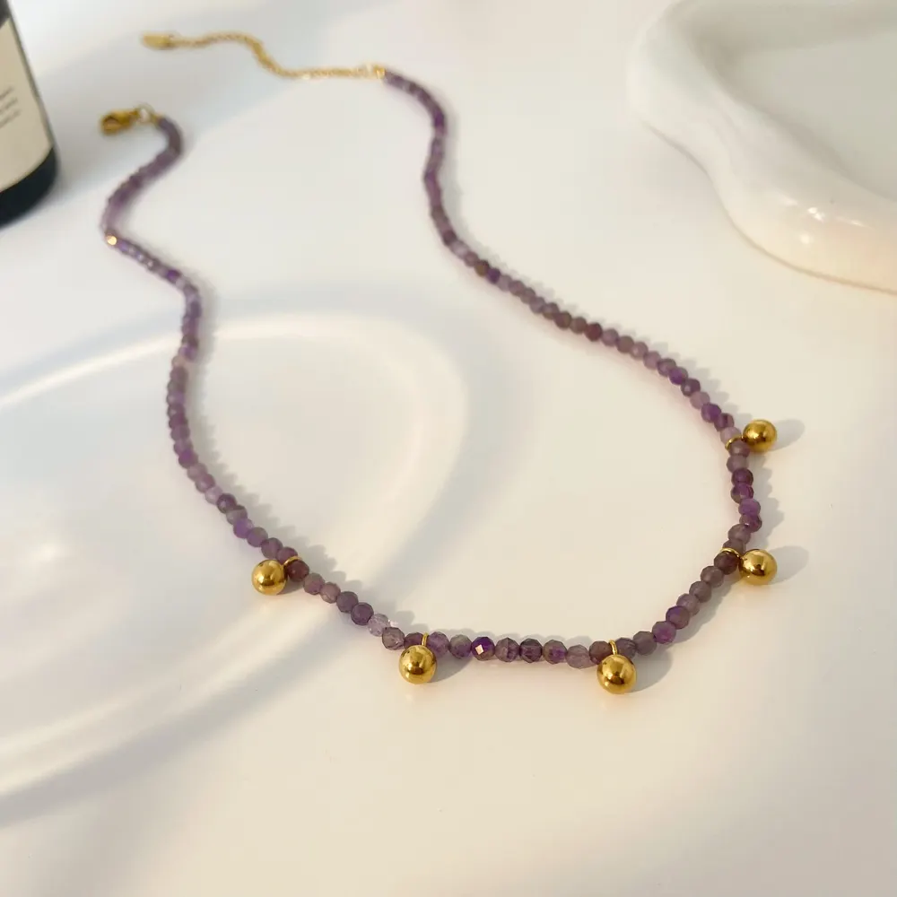 Neuer Vintage Natur-Schneidestein handgefertigte Perlen-Halskette modeschmuck 2024 Titan-Stahl Perlen und Halskette