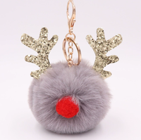 Nouveau porte-clés de Noël en forme de renne à paillettes avec des cornes de cerf, porte-clés en peluche pour sacs de femmes, cadeau porte-clés