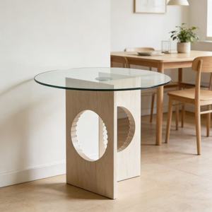 <span class=keywords><strong>Table</strong></span> à manger ronde pliable et portable pour 2 à <span class=keywords><strong>4</strong></span> personnes, plateau en verre trempé moderne, pieds en bois – Offre spéciale - Product Image 1
