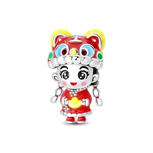 This adorable <b>silver</b>-plated white brass pendant, inlaid with zircon, features a cartoon Chinese New Year design - Product Image 3