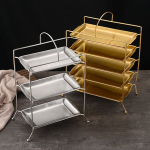 Stainless Steel Serving Tray <b>Rack</b> 3 Tier Rectangular Gold Plated For Hotel Tea Coffee Service - Product Image 2