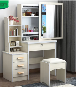 Table de toilette simple et bon marché en mélamine blanche avec miroir LED et tiroirs pour femme <span class=keywords><strong>adulte</strong></span>, vente en gros - Product Image 2