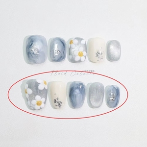Gran Promoción: <span class=keywords><strong>Uñas</strong></span> Postizas Hechas a Mano, Cortas, Cuadradas, Simples, <span class=keywords><strong>con</strong></span> Diseño de Ojos de Gato, Perlas y <span class=keywords><strong>Flores</strong></span>, Desmontables, Cobertura Total - Product Image 5