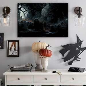 Looife Halloween Toile Mur Art 32x24 pouces <span class=keywords><strong>Horreur</strong></span> Halloween Spooky Cimetière <span class=keywords><strong>Affiche</strong></span> Spooky Photos <span class=keywords><strong>D</strong></span>écorations Murales pour Chambre - Product Image 1