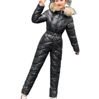AQTQ – combinaison de Ski une pièce matelassée, coupe Slim, imperméable, grand col en fourrure, manteau d'hiver, combinaisons pour femmes