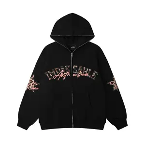 Custom Manufacturer Y2K Men French Terry 100% Cotton Low Minimum Oversized 3D Logo Full Face All Zip Up Hoodie