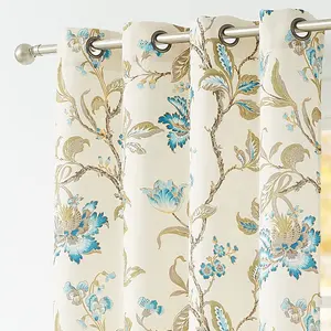Top Quality Blue Color Golden Flowers Printing Luxurious Blackout Curtains For Living Room Window