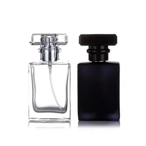 Temizle siyah lüks 30ml 50m dikdörtgen vida ağız spreyi şişeler cam doldurulabilir parfüm kapaklı şişe kadınlar için