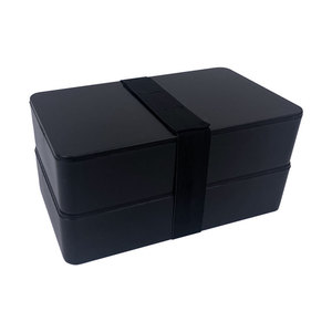 Double Layer Black Plastic <b>Lunch</b> <b>Box</b> With Utensils Portable Bento <b>Box</b> For Outdoor Use - Product Image 5