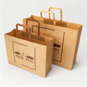 Bolsa de Papel Kraft Marrón Biodegradable con Asa Plana, Personalizada con Logotipo, para Comida para Llevar, Restaurante, Café, Comida Rápida - Product Image 4